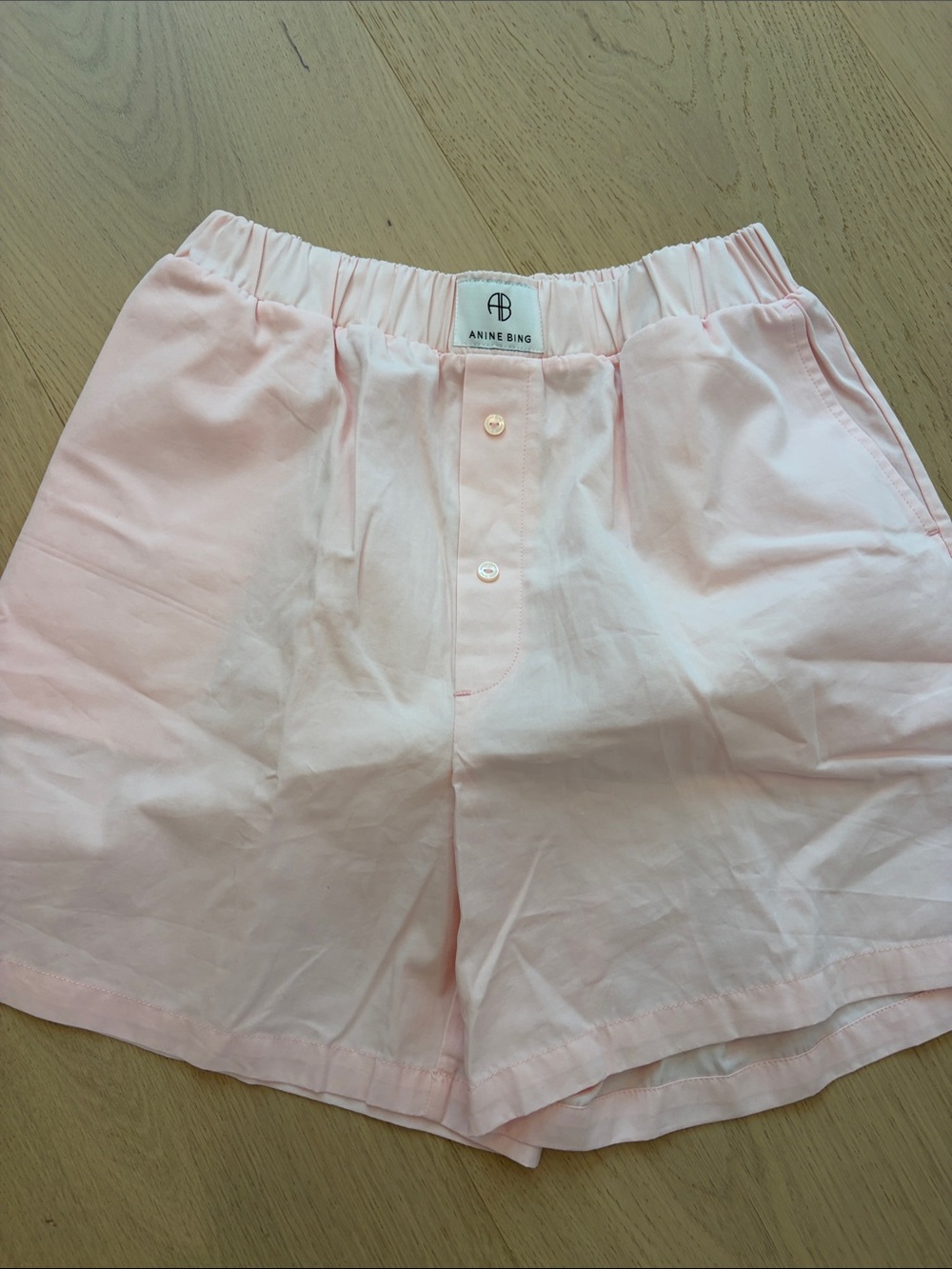 Anine Bing Pale Pink Cotton Elastic-Waist Shorts